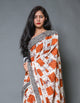 Orange & Black Batik Box Block Print Mul Cotton Saree with Blouse