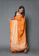 Mustard Dragon & Pasely Block Print Mul Cotton Saree with Blouse