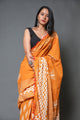 Mustard Dragon & Pasely Block Print Mul Cotton Saree with Blouse