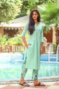 Sea Green Printax Solid Kurta