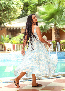 Turquoise Geometric Block Print Tyre Dress