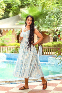 Turquoise Geometric Block Print Tyre Dress