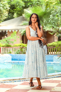 Turquoise Geometric Block Print Tyre Dress