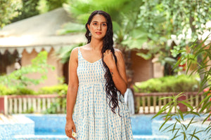 Turquoise Geometric Block Print Tyre Dress