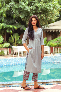 Grey Printax Solid Kurta
