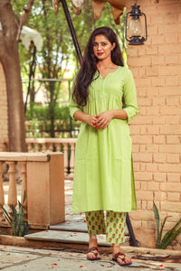 Pista Green Printax Solid Kurta