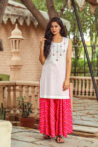 White Embroidey Kurta Palazzo Set