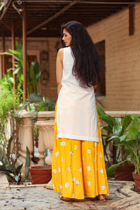 White Embroidery Kurta Palazzo Set