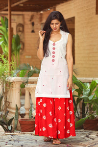 White Embroidery Kurta Palazzo Set