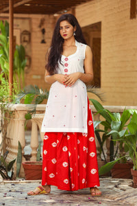 White Embroidery Kurta Palazzo Set
