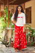 Red Large Bandhaj Rayon Palazzo Top Twin Set