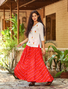 Red Heart Embroidery Motif White Top