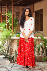 Red Heart Embroidery Motif White Top