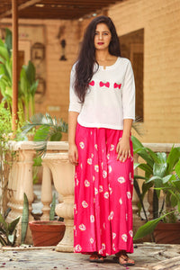 Pink Embroidery Motif White Top