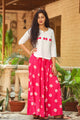 Pink Embroidery Motif White Top
