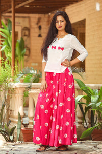 Pink Embroidery Motif White Top