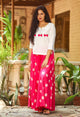 Pink Embroidery Motif White Top