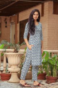 Indigo Checker Print Twin Set