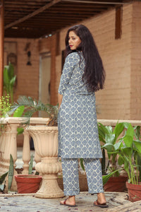 Indigo Checker Print Twin Set