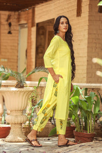 Mango Yellow Printax Solid Kurta