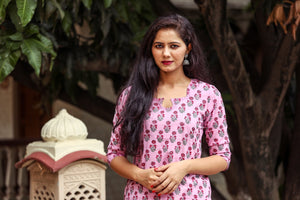 Pink Handblock Butti Print Twin Set