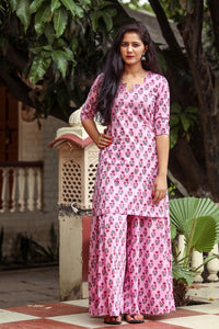 Pink Handblock Butti Print Twin Set