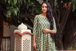 Olive Floral Discharge Print Dress