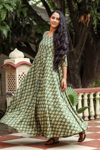 Olive Floral Discharge Print Dress