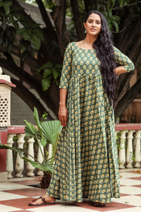 Olive Floral Discharge Print Dress