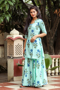 Sea Green Block Butta Print Twin Set
