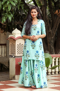 Sea Green Block Butta Print Twin Set