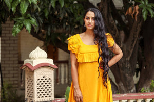 Mustard Solid Frill Dress