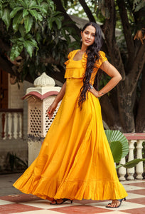 Mustard Solid Frill Dress