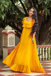 Mustard Solid Frill Dress