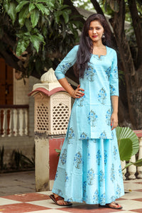 Aqua Blue Block Butta Print Twin Set
