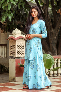 Aqua Blue Block Butta Print Twin Set