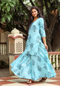 Aqua Blue Block Butta Print Twin Set