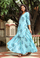 Aqua Blue Block Butta Print Twin Set