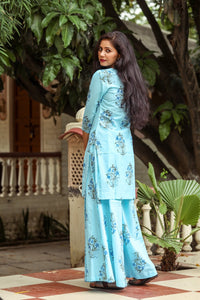 Aqua Blue Block Butta Print Twin Set