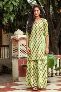 Lime Green Block Butti Print Twin Set