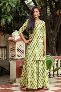 Lime Green Block Butti Print Twin Set