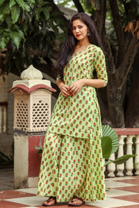 Lime Green Block Butti Print Twin Set