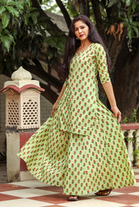 Lime Green Block Butti Print Twin Set