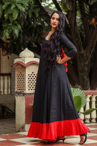Black Solid Frill & Tassels Dress