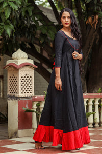Black Solid Frill & Tassels Dress