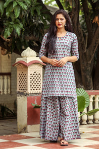 Grey Block Butti Print Twin Set