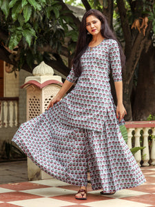 Grey Block Butti Print Twin Set