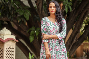 White Jaal Block Print Tyre Dress