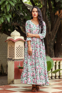 White Jaal Block Print Tyre Dress
