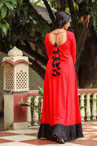 Red Solid Tassels & Frill Dress
